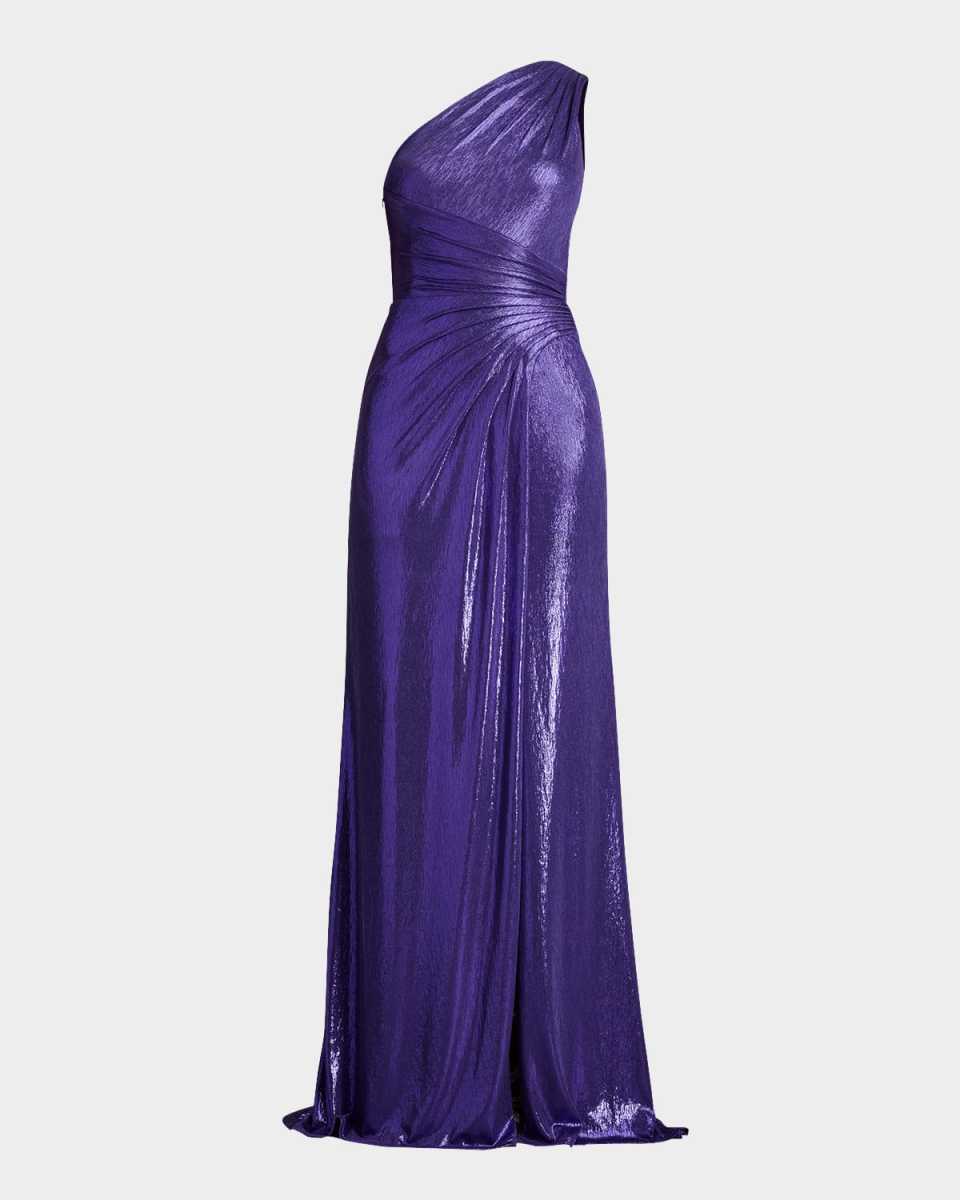 One-Shoulder Metallic Jersey Gown